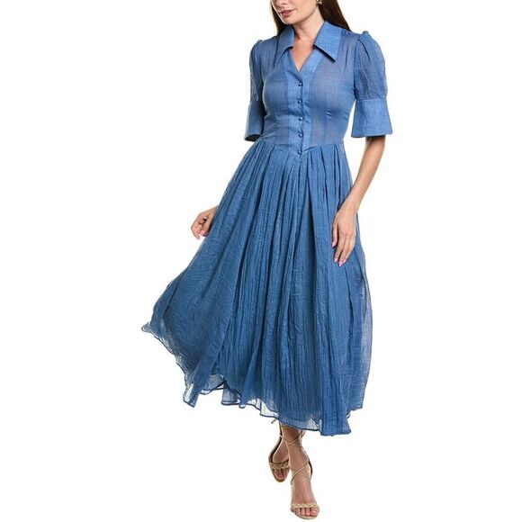 Bgl WomensPleated Midi Dress, Blue